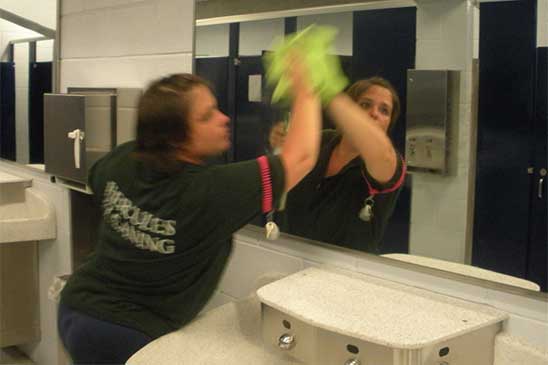 cleaning the mirror at charlotte sports park